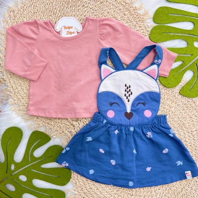 Conj. Blusa Manga Longa e Salopete Raposinha - Rose e Azul 